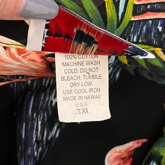 Pacific Legend Hawaiian Shirt Flamingo Palm Tree Black Cotton Men's 3XL - Picture 4 of 4